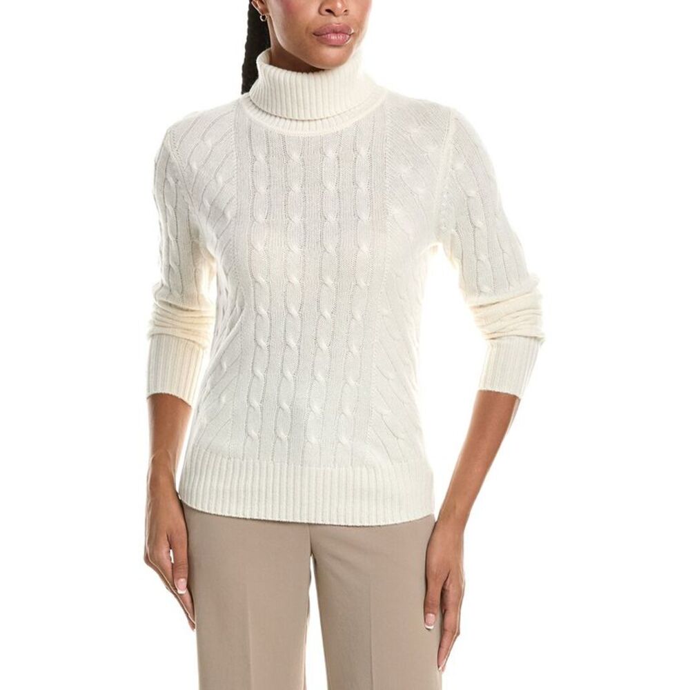 N.Peal Womens  Cable Roll Neck 100% Cashmere Sweater, Ivory